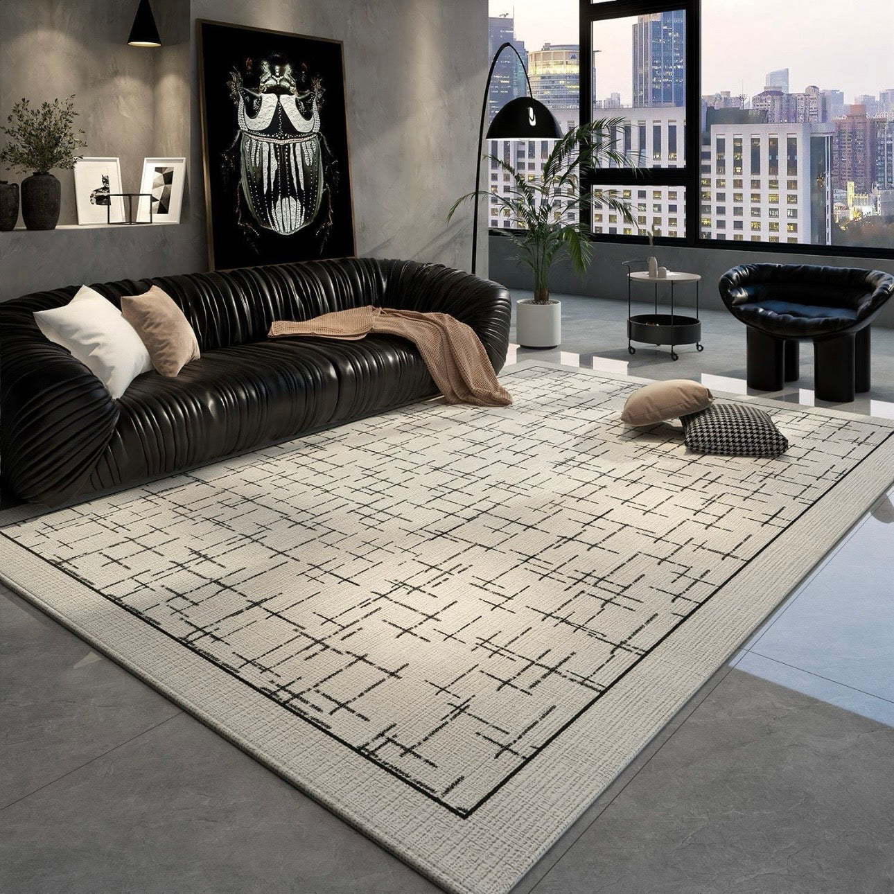 Minimal Grid Rug – Modern High Rise